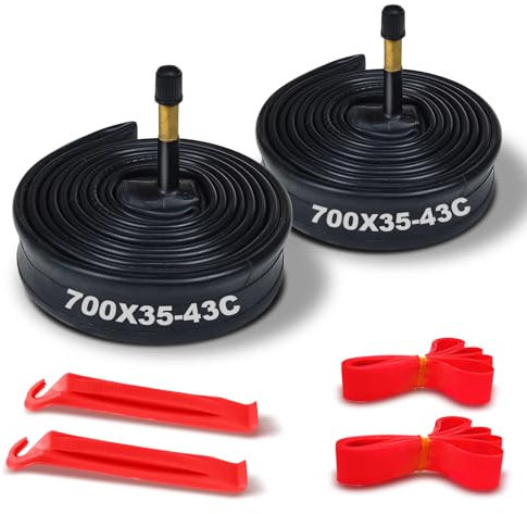 Fahrradschlauch 700 x 38 C/35 C/40 C/43 C, mit Felgenleiste und Reifenheber, Schrader-Ventil, A/V, 48 l, 48 mm, 2 Stück