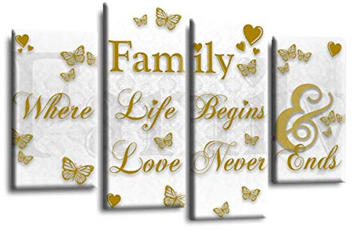 LR Family Quote Canvas Art Picture Grey White Gold Love Home Split Wall Panel Print