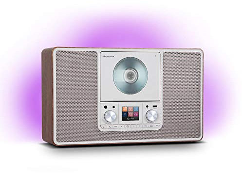 Auna Radio Portatile DAB/FM Con Bluetooth e Lettore CD, Sistema Stereo AUX, Display TFT, MP3 e Streaming, Vintage in Legno Da Parete Con Retro Illuminazione LED