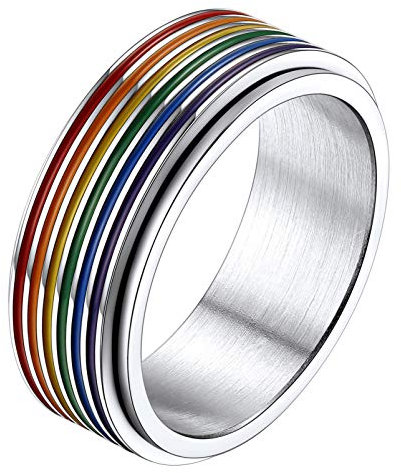 PROSTEEL Herren Regenbogen Bandring Edelstahl Größe 62 LGBTQ Spinner Ring Gay Pride Ring für Männer Stressabbau Fingerringe Finger Modeschmuck Accessoire