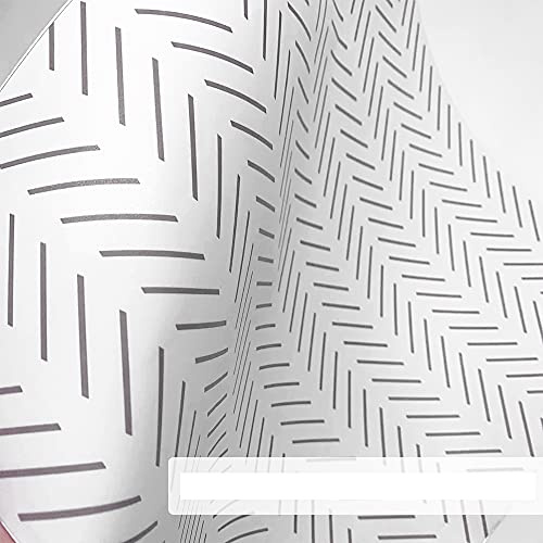 Alwayspon Self Adhesive Wallpaper, Furniture Stickers, Wall Sticker, for Kids Room, Living Room Bedroom Peel and Stick Vinyl Sticker 250cmx40cm/98.42x15.74 inch, Grey and White Line Wallpaper
