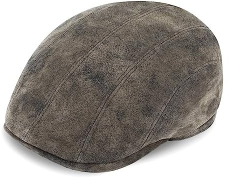fiebig Kilian Flatcap Pigskin mit Baumwollfutter | Schirmmütze aus Leder für das ganze Jahr | Lederkappe mit Schirm (DE/NL/SE/PL, Numerisch, 55, Taupe)