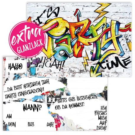 12 Einladungskarten für Geburtstag und Partys, die Graffiti Karten sind die perfekten Einladungen für Jungen und Mädchen zum Kindergeburtstag und Anderen Feiern (Graffiti ohne Kuvert)