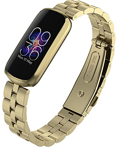 NINKI Gold Band Compatible for Fitbit Luxe Band,Luxury Stainless Steel Slim Strap for Fitbit Luxe Replacement Bands for Fitbit Luxe & Luxe Special Edition Women Men Gold