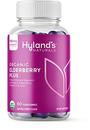Hyland's Organic Elderberry Plus Gummies, Organic Black Elderberry with ZINC and Vitamin C, Immune Support Supplement for Adults, 60 Vegan Gummies (30 Days)