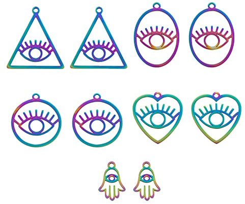 COGCHARGER 10 Pcs 5 Styles Stainless Steel Rainbow Color Evil Eye Charms Colorful Evil Eye Pendants Multi-color Charm Pendants for Jewelry Necklace Earring Bracelet Making