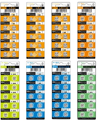 Siiboat Watch Batteries 80PCS - AG0, AG1, AG3, AG4, AG5, AG7, AG10, AG13, 1.5V Alkaline LR41 LR44 Assorted Button Coin Cell Batteries