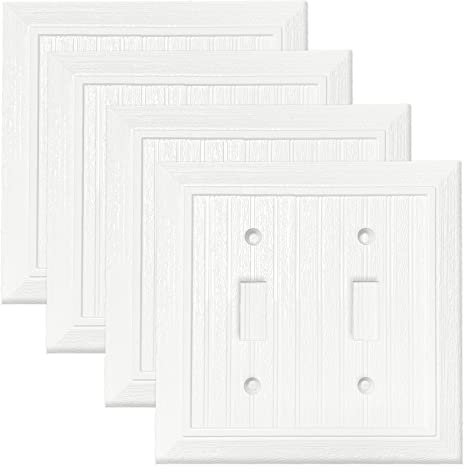 Moderna placa de pared decorativa retro diseño de grano de madera cubierta de interruptor para interruptor de luz, interruptor inteligente, regulador, GFCI, toma USB (paquete de 4, doble palanca)