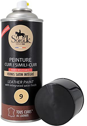Sofolk - Lederfarbe mit integriertem Lack - Rückfärbung von beschädigtem, zerkratztem und verfärbtem Leder: Lenkrad, Autositz, Sofa, Schuhe, Jacke und Kleidung - Aerosol 400ml - 09-Beige