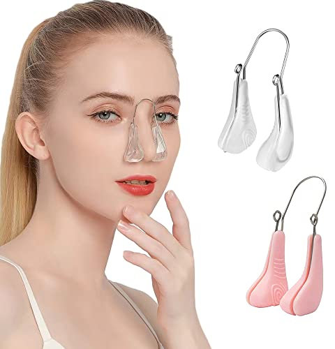 2 Stücke Nose Shaper, Nasenclip Nose Clip Sicherheit Silikon Nasenklammer Beauty Clips, Nase Heben Clips Nasen Massagegeräte für Damen mit Breite Nase (Transparent, Rosa)