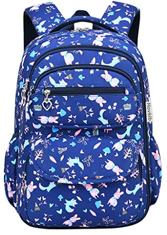 Hovkib Schulrucksack für Mädchen, Kinder Rucksack Grundschultaschen Kinderrucksack Studenten Schulranzen Leichte Büchertasche Druck Teenager Tagesrucksack für Alter 5-12 Jahre