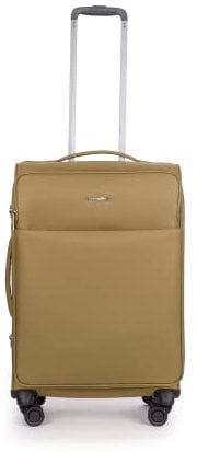Stratic Light + Koffer Weichschale Reisekoffer Trolley Rollkoffer mittelgroß, TSA Kofferschloss, 4 Rollen, Erweiterbar, Größe M, Khaki