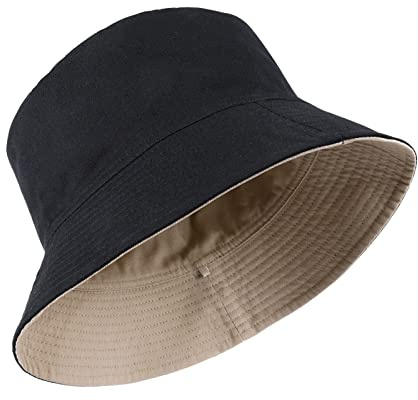 TAGVO XX-Large Bucket Hat Unisex Big Reversible Cotton Fisherman Hats Double Sided Bucket Sun Hats Cap for Holidays Fishing Hiking Black-Beige