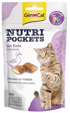 GimCat Nutri Pockets mit Ente - Knuspriger Katzensnack mit cremiger Füllung und funktionalen Inhaltsstoffen - 1 Beutel (1 x 60 g)