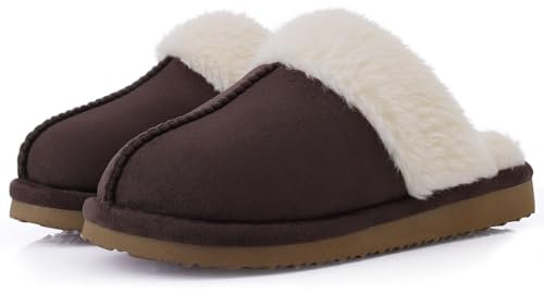 Beslip Women's Fuzzy Memory Foam Slippers Fluffy ladies Winter House Shoes Indoor and Outdoor Coffee 7-8