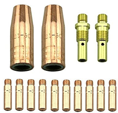 Irfora 14-teiliges MIG-Schweißgerät-Zubehör-Kit 0,035 '' Kontaktspitzen Gase Düsen Diffusoren Ersatz für Lincoln 100L & Tweco Mini / # 1