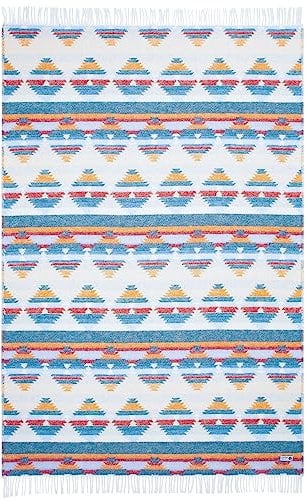 Steppenwolle® große Wolldecke Zion (135x200 cm) Decke mit Fransen 100% Schurwolle | Geeignet als Babydecke Kinderdecke & für Erwachsene | Decke grün blau rot gelb | Fair produziert in der EU