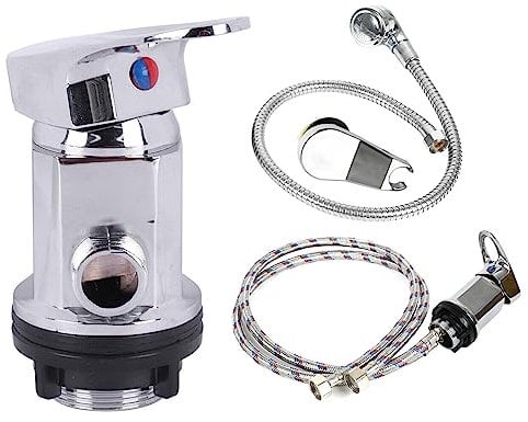 Robinet mitigeur de douche sortie 1/2 avec tuyaux d'entrée et tuyaux de sortie de 80 cm + kit d'arrosage pour camping-car, motorhome, camping-car