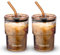 BLUEPOLAR 13oz/400ml Glass Water Tumbler with Straw and Lid Sealed Carry On Thick Wall Iced Coffee Cup Glass Cup for Water, Iced Tea Fruit Juice Etc (Amber,2Pack…