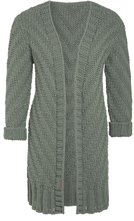 KNIT FACTORY - Sally Strickjacke - Mittellange Damen Strickjacken - Cardigan mit Wolle - Grobstrickjacke - Strickweste für den Herbst und Winter - Hochwertige Qualität - Urban Green - 36/38