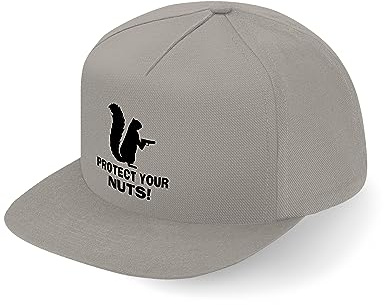 Protect Your Nuts Squirrel Funny Fullcap Art Flat Bill Snapback Cap, grau, One size