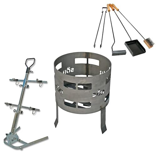 Premium Kit Argentinischer Eisengrill Asado Brasero (Stoker) + Heavy Argentinian Grill/Parrilla Estaca BBQ Asado Asado + Feuerwerkzeuge.