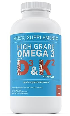 Nordic Supplements Omega 3 Fish Oil 1000mg with Vitamin D 4000iu and K2 100ug - 365 Capsules