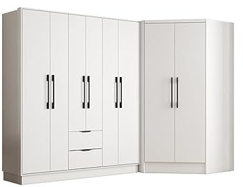Vente-unique - Armoire d'angle 8 Portes et 2 tiroirs - L263 cm - Blanc - FEOVA