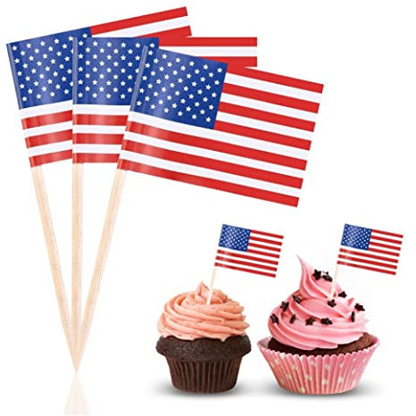 100 Stück Food Flaggen Zahnstocher, Amerika Flaggen Kuchen Toppers Mini Obst Cocktail Stick Flagge Zahnstocher Flaggen für Party Lebensmittel Käse Label Party Supplies Pub BBQ Dekor