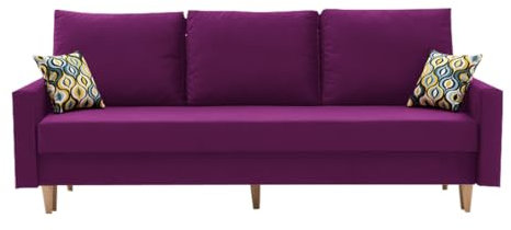 Healancy Biomedical Premium Sofa mit Schlaffunktion und Bettkasten - Bequemes Schlafsofa - Couch I-Form - Schlafcouch - Wohnzimmer Möbel - 3 sitzer - Polstersofa - Kronos 03 - lila