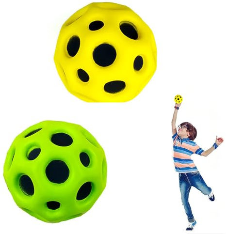 Wnddle 2 Space Ball, Moon Ball, Super High Bouncing Bounciest Lightweight Foam Ball, Bounce Ball Hohe Springender Gummiball, Easy to Grip and Catcher Sport Training Ball(Gelb+Grün)