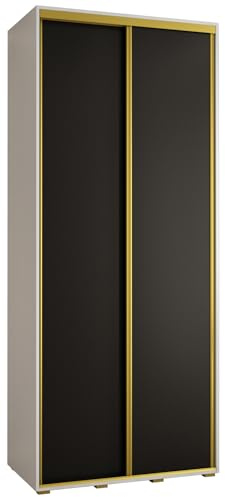 MEBLE KRYSPOL Davos 1 100 Schlafzimmerschrank mit Zwei Schiebetüren - Moderner Kleiderschrank mit Kleiderstange und Regalen - 235,2x100x45 cm - Weiß Schwarz Gold