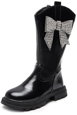FM2018XSL Stivali Lunghi in Paillettes, Stivali Alti Autunno e Inverno, Stivali Antiscivolo da Principessa Per Bambini, Nero Stivali,EU27