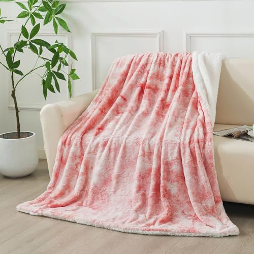 Wajade Fluffy Fuzzy Throw Blanket Super Soft Warm Large Blanket for Bed Couch Car Sherpa Faux Fur Blanket,Marbled Pink 130x160CM