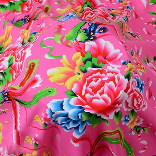 Tissu de style chinois haute densité, durable et résistant à la décoloration, adapté pour les jupes et rideaux (fleur rose)