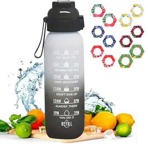 Generisch Trinkflasche Sport Wasserflasche Mit Duft丨Trinkflasche Mit Geschmack Ring丨Trinkflasche Mit Zeitmarkierung Deutsch Trinkflasche Bpa Frei Water Bottle丨Geeignet Für Die Fahrrad, Outdoor,Schule