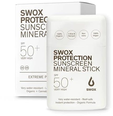 SWOX Mineral Stick SFP50+ Sonnenschutz für Gesicht & Lippen (9,5g) - mineralische wasserfeste Sunscreen für Surfen Triathlon Beachvolleyball - hoher LSF schützt auch Tattoos - nachhaltig & organisch