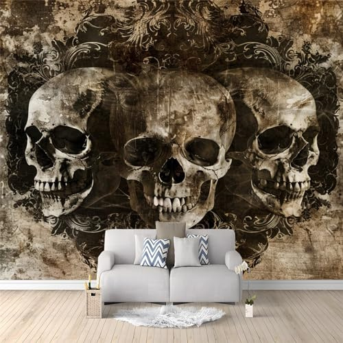 Art Fototapete Totenkopf Gothic 400x280 cm Vlies Tapeten 3D Effekt Moderne Wandtapete Wohnzimmer Schlafzimmer Wandbilder Wand