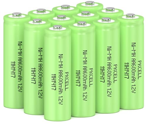 PKCELL AA Rechargeable Battery NiMH 1.2 V 600 mAh for Solar Lights Toys Pack of 12