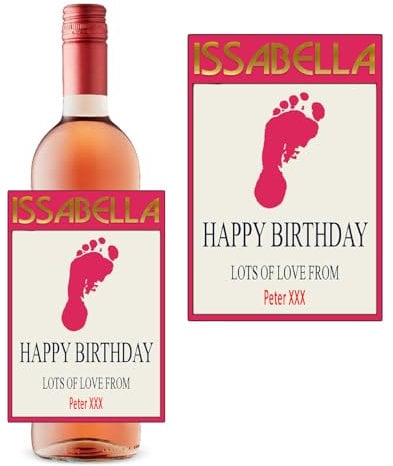 Personalised Customized Pink Bottle Label Sticker Barefoot Moscato Birthday Anniversary Xmas
