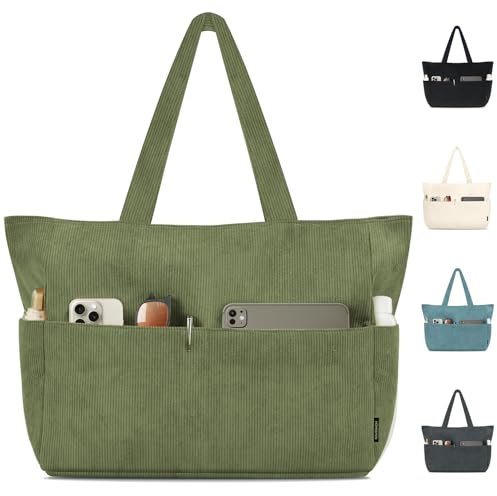 HOMESPON Handtasche Damen Tote Bag Shopper Groß Umhängetasche Cord Crossbody Beuteltasche Schultertasche Stoffbeutel für Einkaufen Schule Arbeit Reisen(Grün)