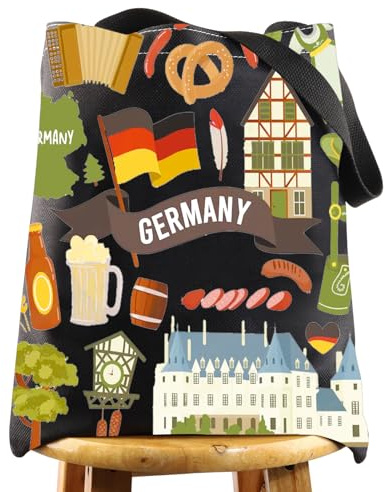 WZMPA Deutschland Trip Canvas Tote Bag - Deutsche Kultur Themed Wiederverwendbare Tasche für Souvenirs und Geschenke, Deutschland Bl Tg, 14.56 x 12.59 x 0.47 inches