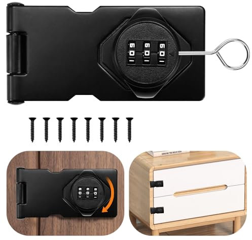 ADERTOS 180 Degree Cabinet Password Hasp Locks 3.5 Inch Security Combination Latch Lock Cabinet Locks Hasp Latch Barn Door Lock Rotary Door Lock Hasp with Screws for Bathroom Outdoor Garden - Black