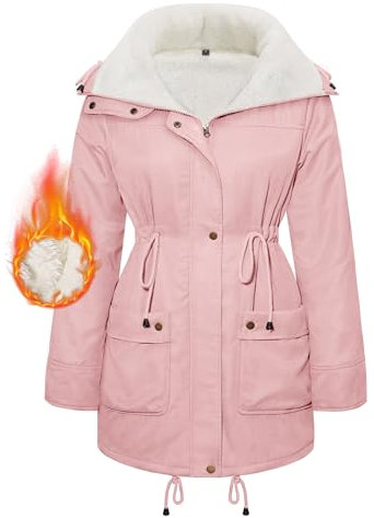 Yuson Girl Giubbotto Donna Invernale Parka Caldo Cappotto Elegante Giacca Imbottita Ispessito Cappotti Media Lugghezza Giaccone in Pile Antivento Outdoor Slim Outwear con Tasche(Rosa, L)
