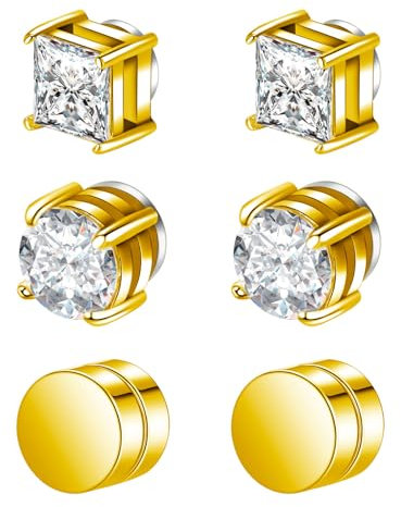 Besyvvin 6stk Magnetischer Ohrstecker Gold Fake Magnet Ohrringe Kein Piercing Ohr Stecker für Herren Mann Damen