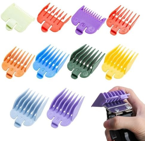 Aufschiebekämme für Schermaschine 10 Stück Haar Clipper Guide Limit Kamm Set Trimmer Aufsätze Aufsteckkamm für Wahl Haarschneidemaschine Magic Clip Trimmer Rasierer Gesichtshaarschneidemaschinen(A)
