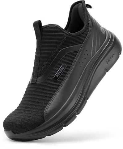 FitVille Scarpe da Camminata Uomo Extra Larghe Slip-on Sneaker Casual Traspiranti Scarpe Sportive Senza Lacci Nero 43 EU Larga