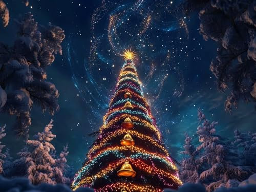 Night View Paint by Numbers for Adults, Christmas Tree Painting by Number Kits On Canvas 90X120CM with Frame, DIY Color Oil Paintings Acrylic Paints and 3 Brushes for Home Wall Room Decor, Gifts