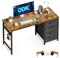 ODK Computer Desk with Drawers, 120 x 48 cm Office Desk with Storage & Headphone for Small Spaces, Reversible Small Study Table for Home Office, Vintage Brown