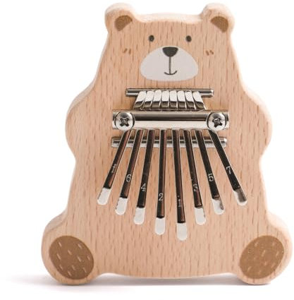 OESSUF Bär Kalimba Daumenklavier mit Liederbuch, 8 Tasten Holz Musikinstrument, Fingerpiano Instrument, Geschenk für Kinder und Erwachsene, Anfänger